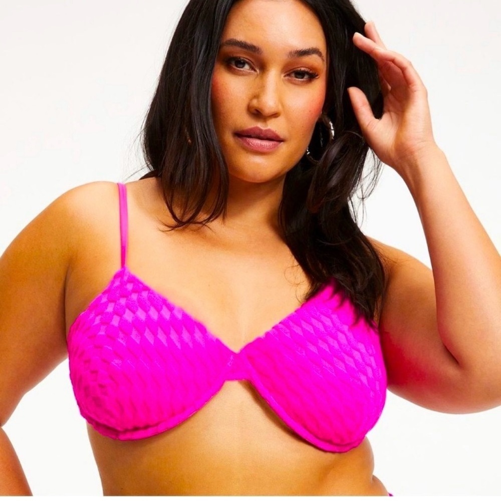 NWT GOOD‎ AMERICAN- Jacquard Bikini Top Sz X-0 HAWAIIAN PINK
